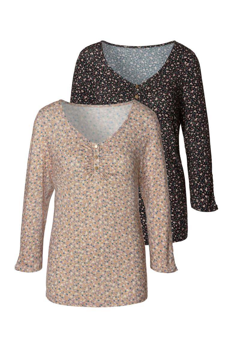 Vivance 3/4-Arm-Shirt »mit kurzer Zierknopfleiste«, (2er-Pack), aus weichem Viskose-Stretch von Vivance