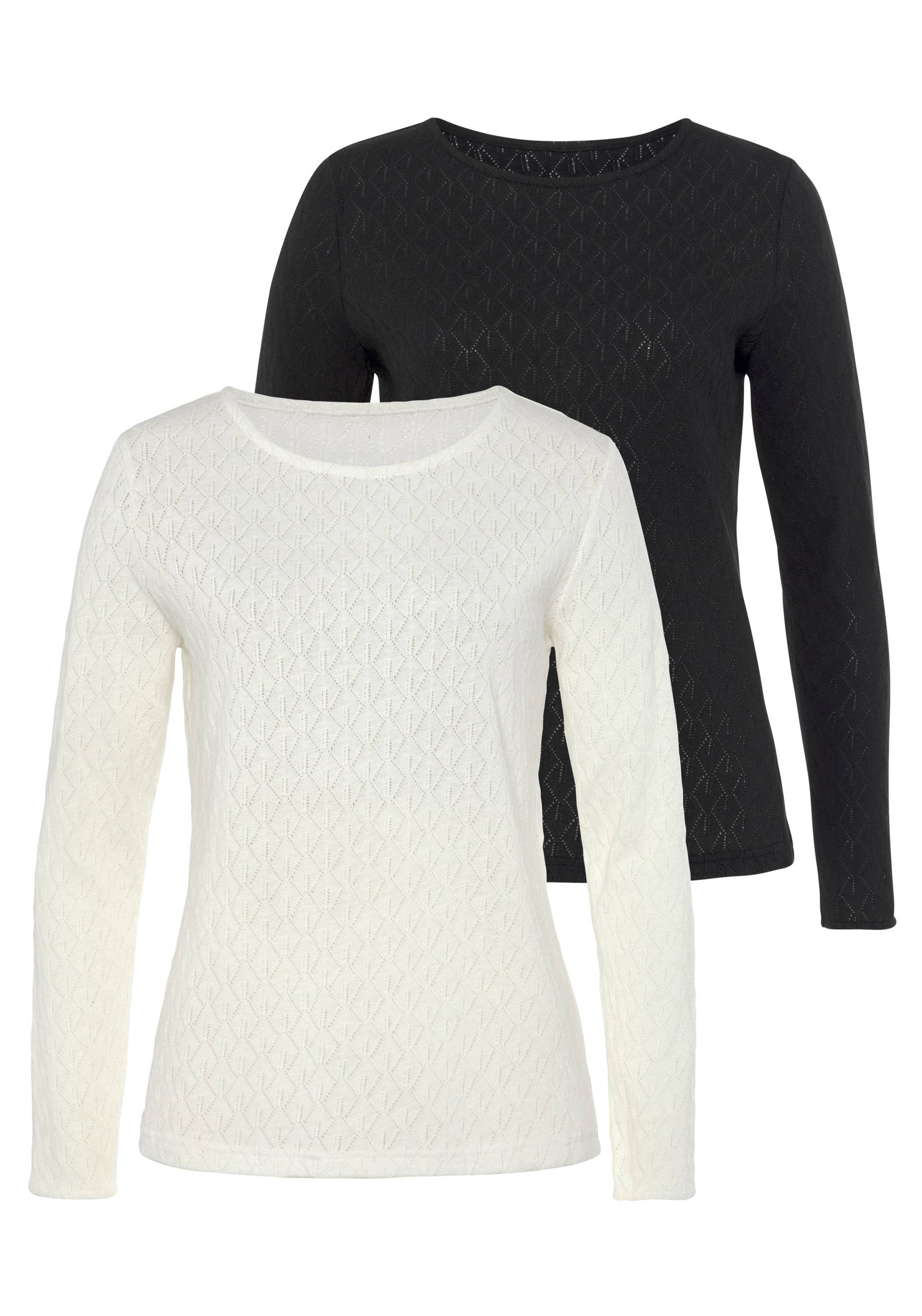 Vivance Langarmshirt »mit modischem Ajour-Muster«, (2er-Pack), aus weichem Baumwollstrick von Vivance
