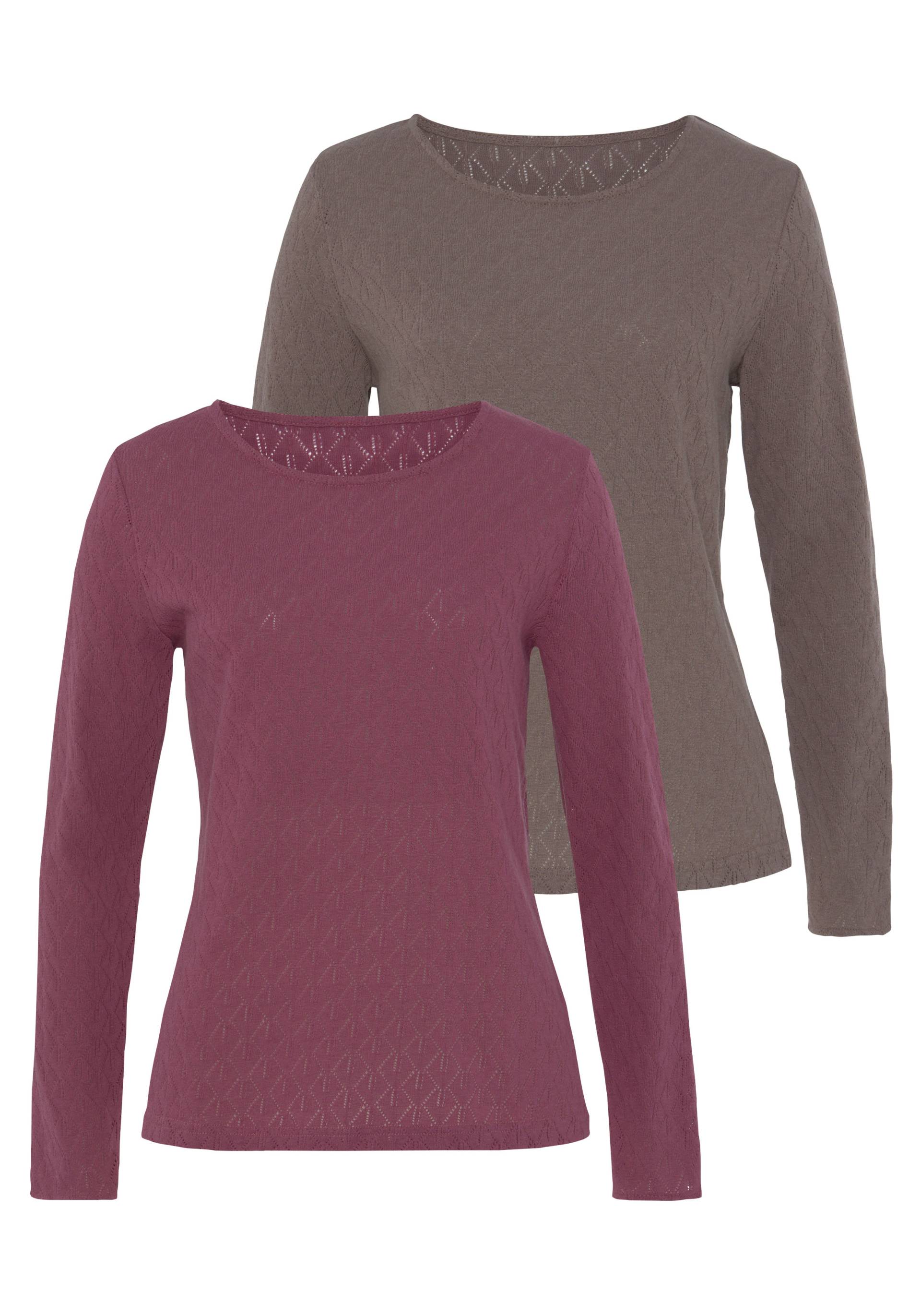 Vivance Langarmshirt »mit modischem Ajour-Muster«, (2er-Pack), aus weichem Baumwollstrick von Vivance