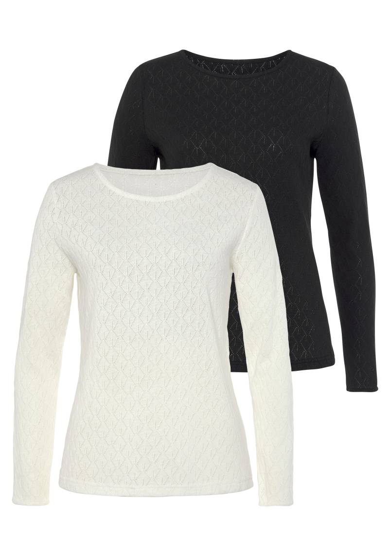 Vivance Langarmshirt »mit modischem Ajour-Muster«, (2er-Pack), aus weichem Baumwollstrick von Vivance