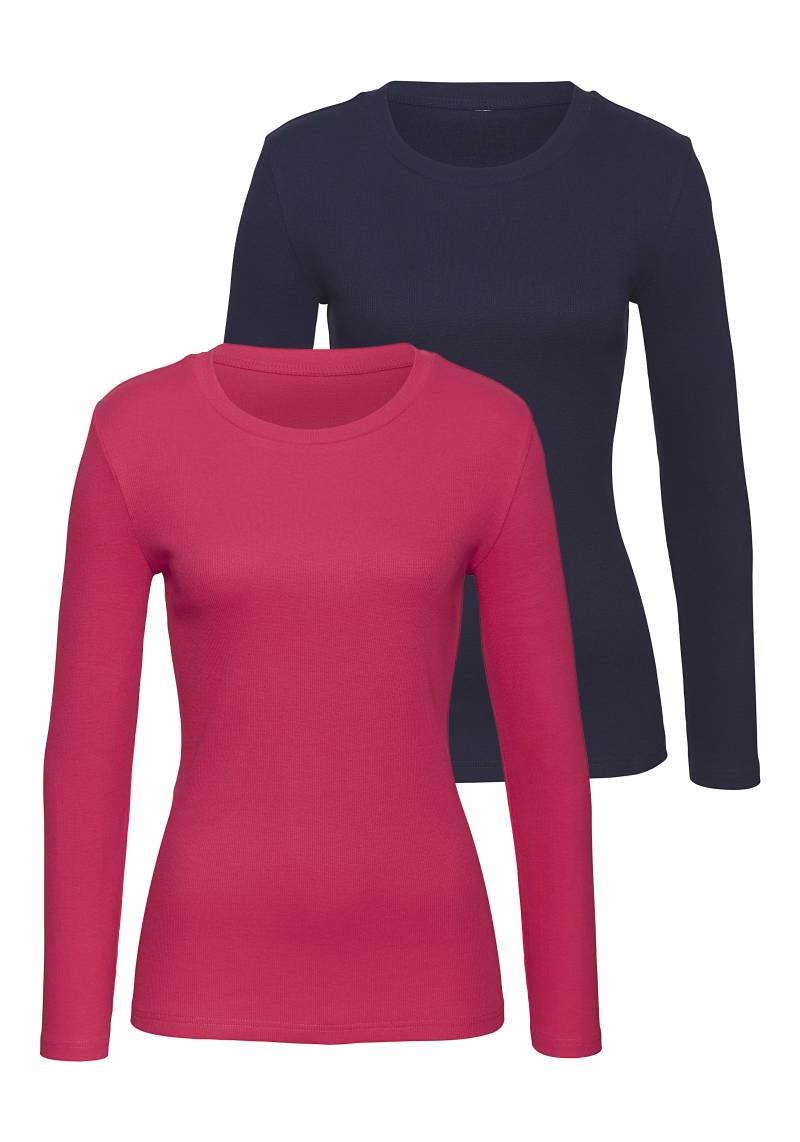 Vivance Langarmshirt »aus modischer Rippware«, (2er-Pack), aus weichem Baumwoll-Stretch von Vivance