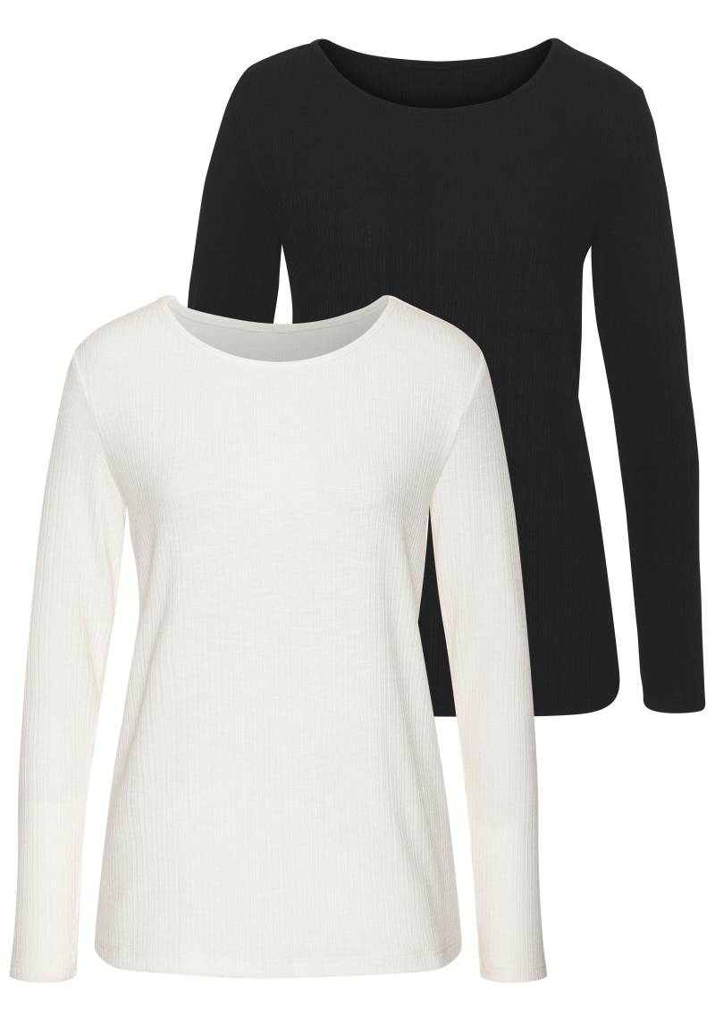 Vivance Langarmshirt »mit modischer Rippstruktur«, (2er-Pack), aus weichfliessender Qualität mit Viskose von Vivance