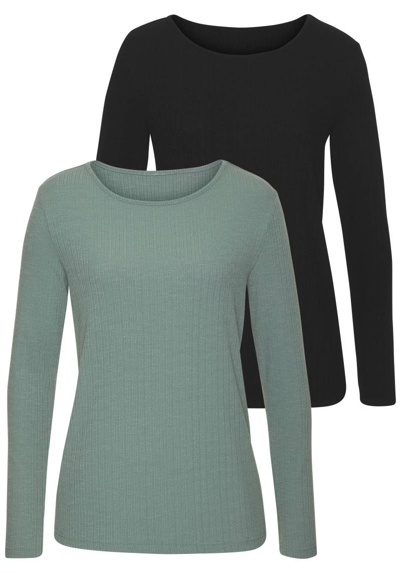 Vivance Langarmshirt »mit modischer Rippstruktur«, (2er-Pack), aus weichfliessender Qualität mit Viskose von Vivance