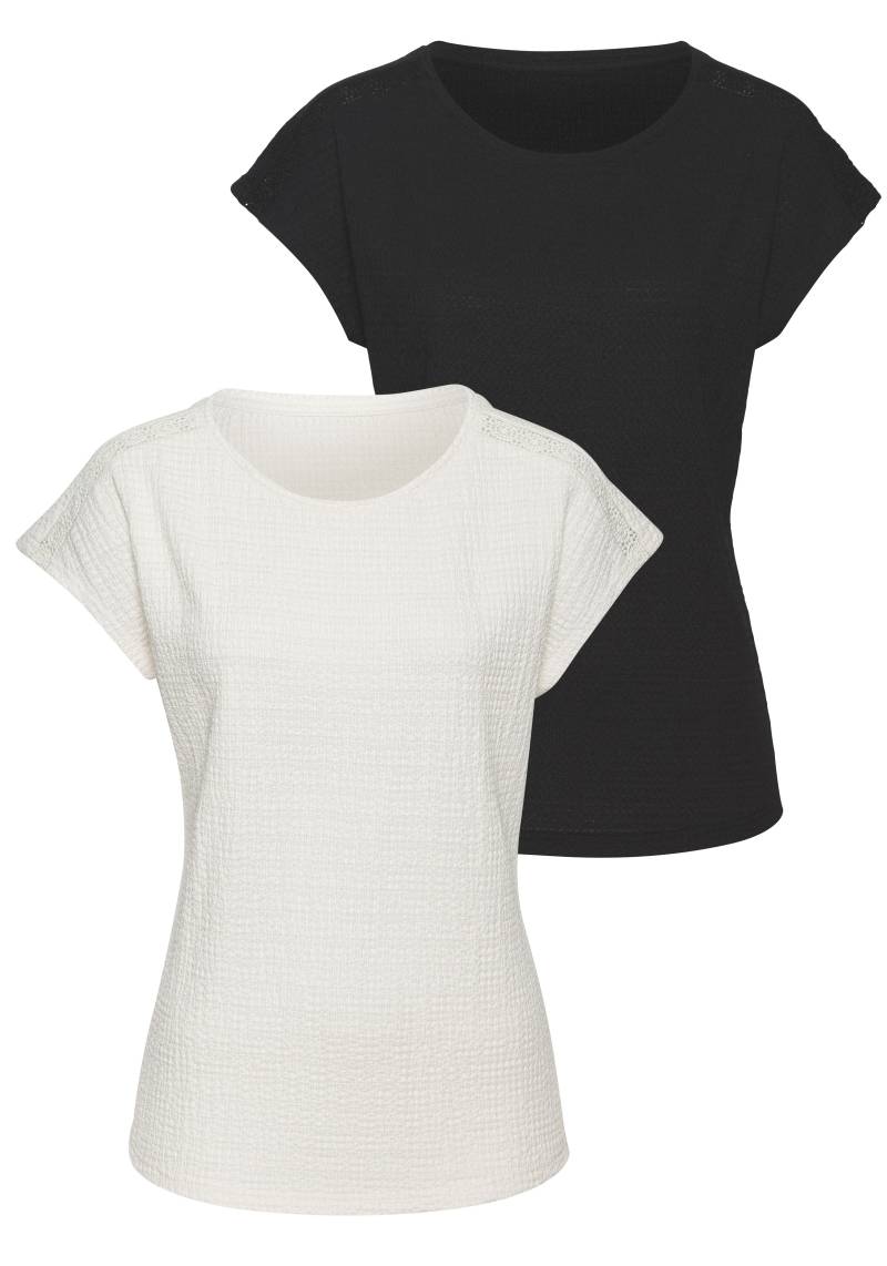 Vivance Kurzarmshirt »mit dekorativem Häkeleinsatz«, (2er-Pack), aus bügelfreier Crêpe-Qualität von Vivance