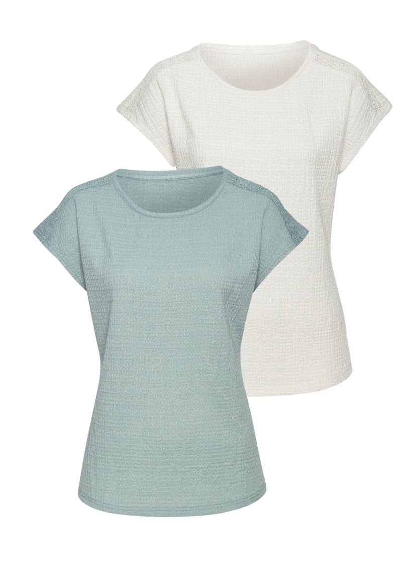Vivance Kurzarmshirt »mit dekorativem Häkeleinsatz«, (2er-Pack), aus bügelfreier Crêpe-Qualität von Vivance
