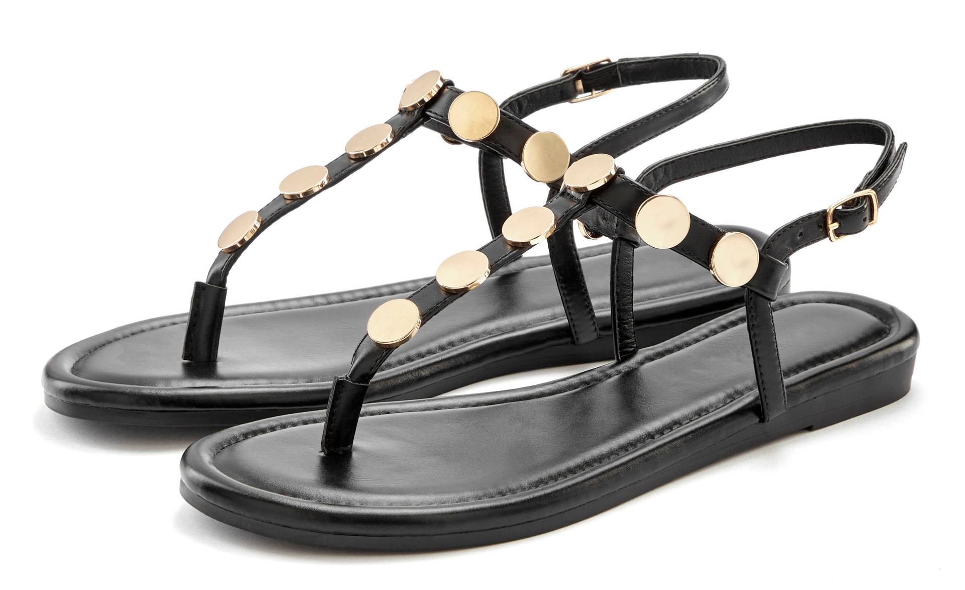Vivance Sandale »Sommerschuh«, Zehentrenner mit goldfarbenen Schmuckelementen VEGAN Vivance Sandale »Sommerschuh«, Zehentrenner mit goldfarbenen Schmuckelementen VEGAN von Vivance