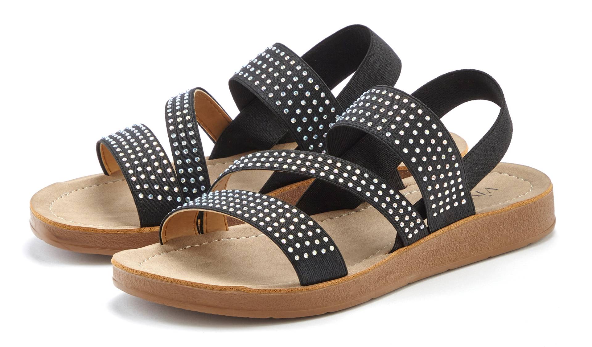 Vivance Sandale »Mule, Sandale, offener Schuh, Pantolette, Sommerschuh«, mit elastischen Riemchen und Glitzersteinchen von Vivance