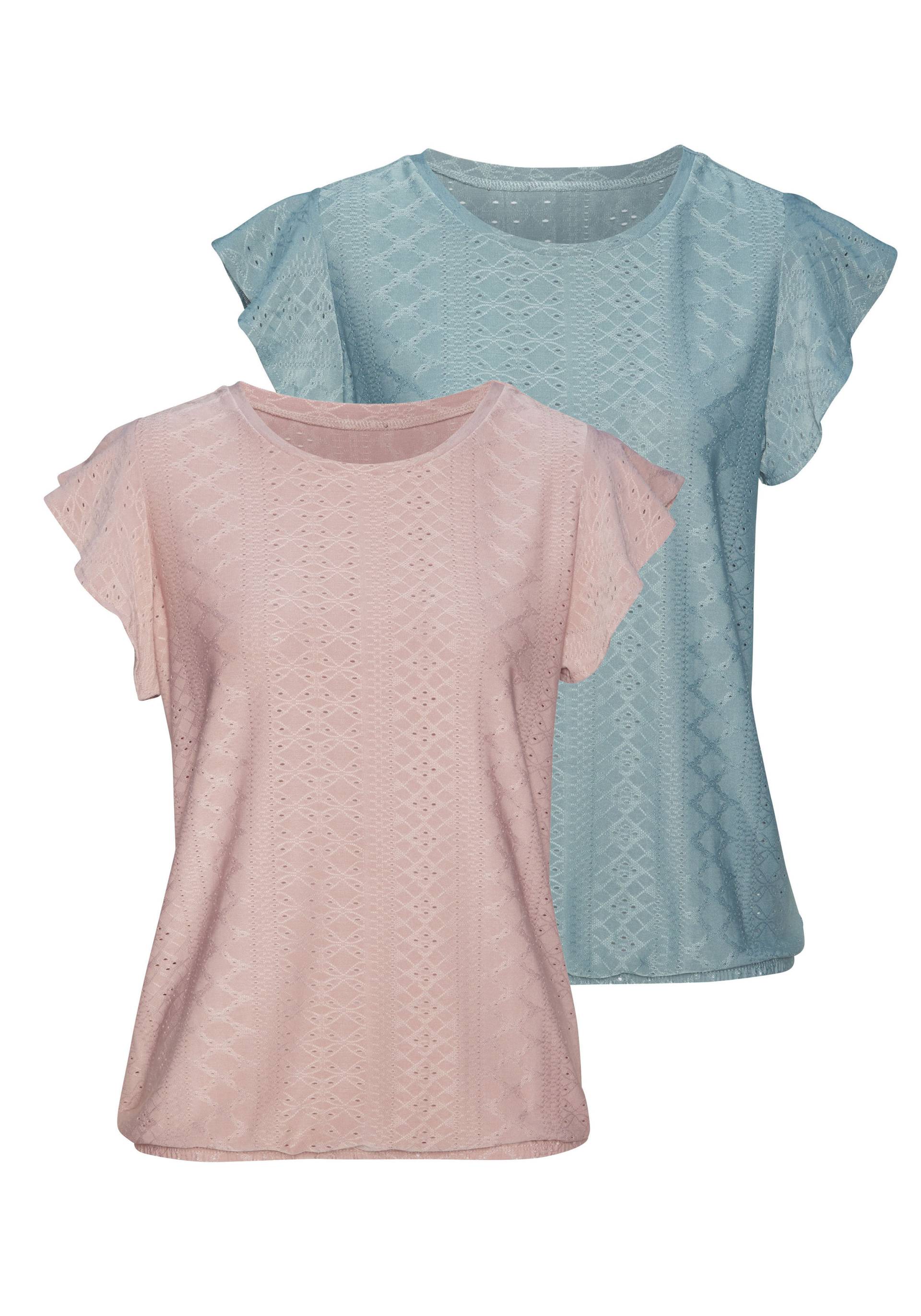 Vivance Kurzarmshirt »mit Lochstickerei«, (2er-Pack), aus pflegeleichter Qualität von Vivance