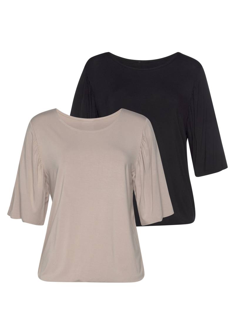 Vivance Rundhalsshirt »mit zarter Raffung an den Ärmeln«, (2er-Pack), aus weichem Viskose-Stretch von Vivance