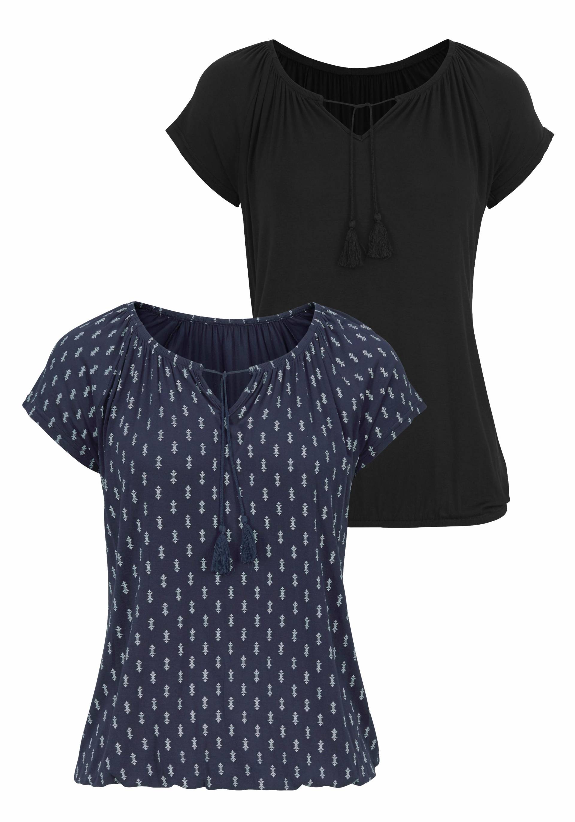Vivance Kurzarmshirt »mit leicht gerafftem Ausschnitt«, (2er-Pack), aus weichem Viskose-Stretch von Vivance