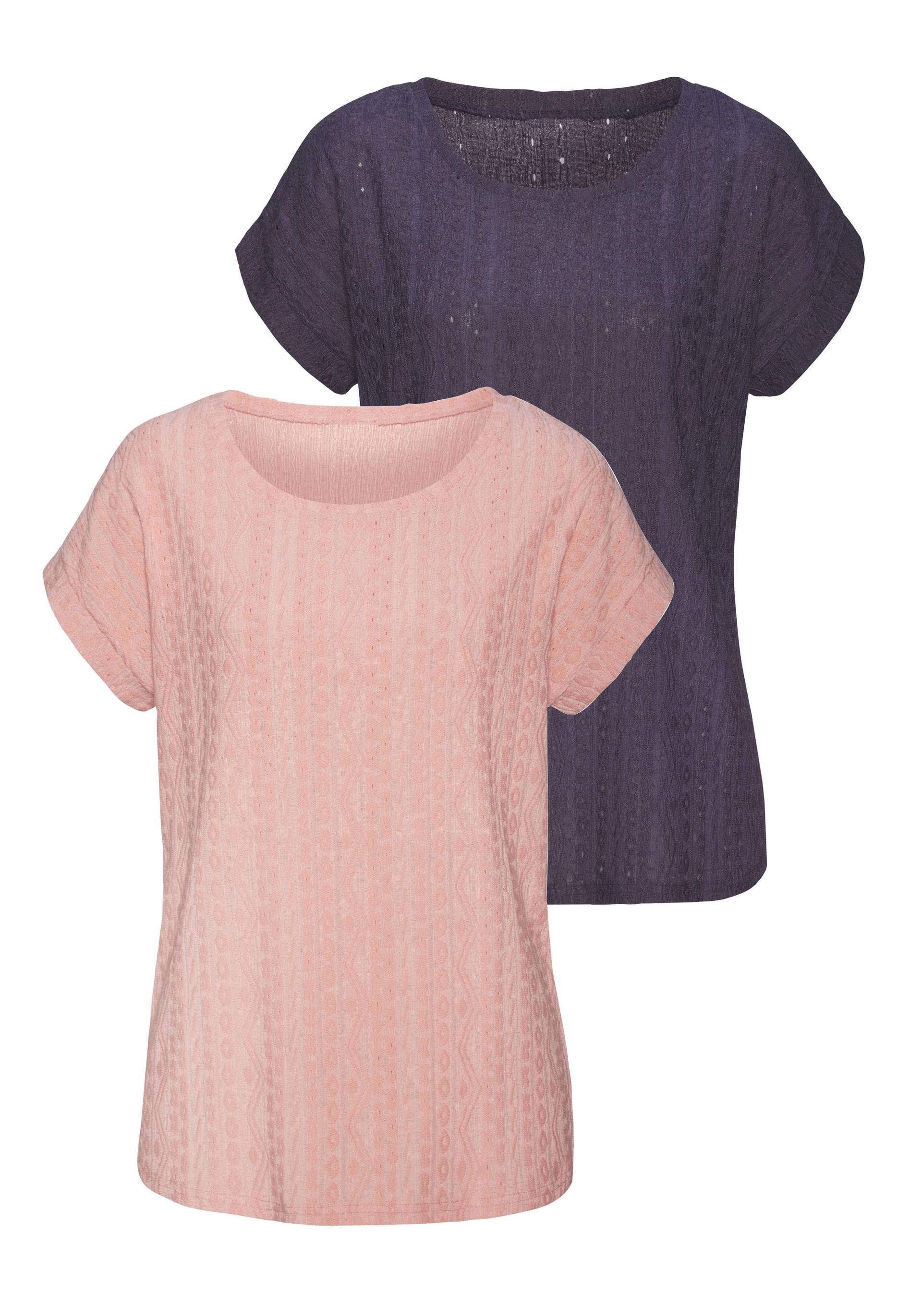 Vivance Kurzarmshirt »mit modischem Jacquard-Muster«, (2er-Pack), aus pflegeleichter Qualität von Vivance