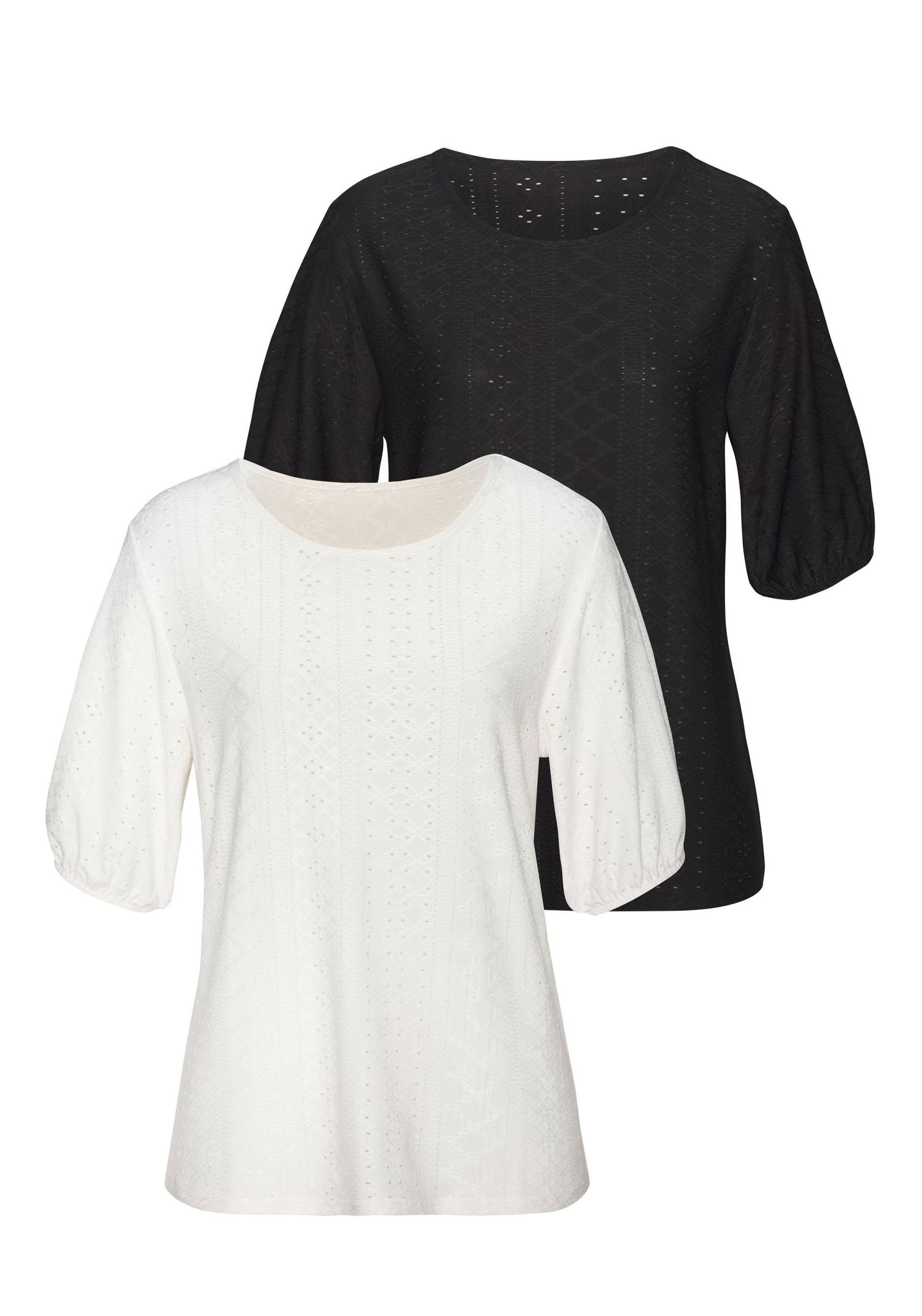 Vivance Kurzarmshirt »mit Lochstickerei«, (2er-Pack), aus pflegeleichter Qualität von Vivance