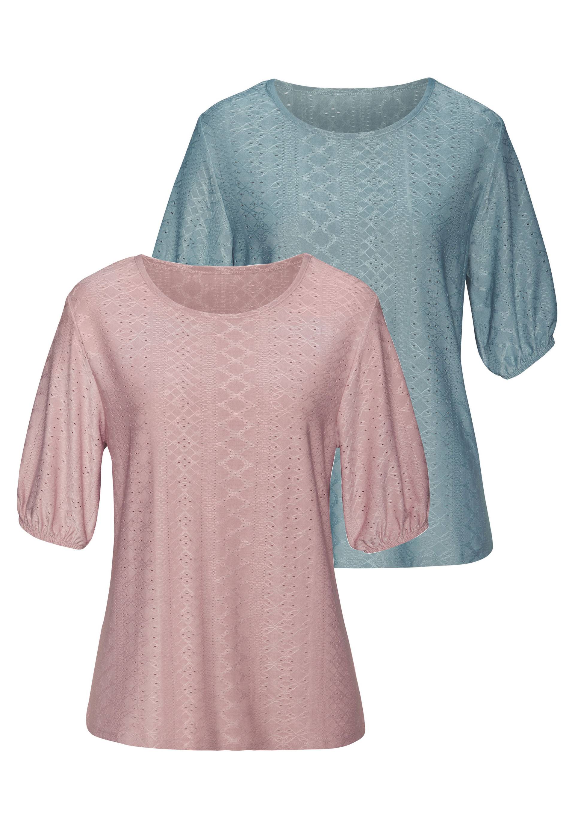 Vivance Kurzarmshirt »mit Lochstickerei«, (2er-Pack), aus pflegeleichter Qualität von Vivance