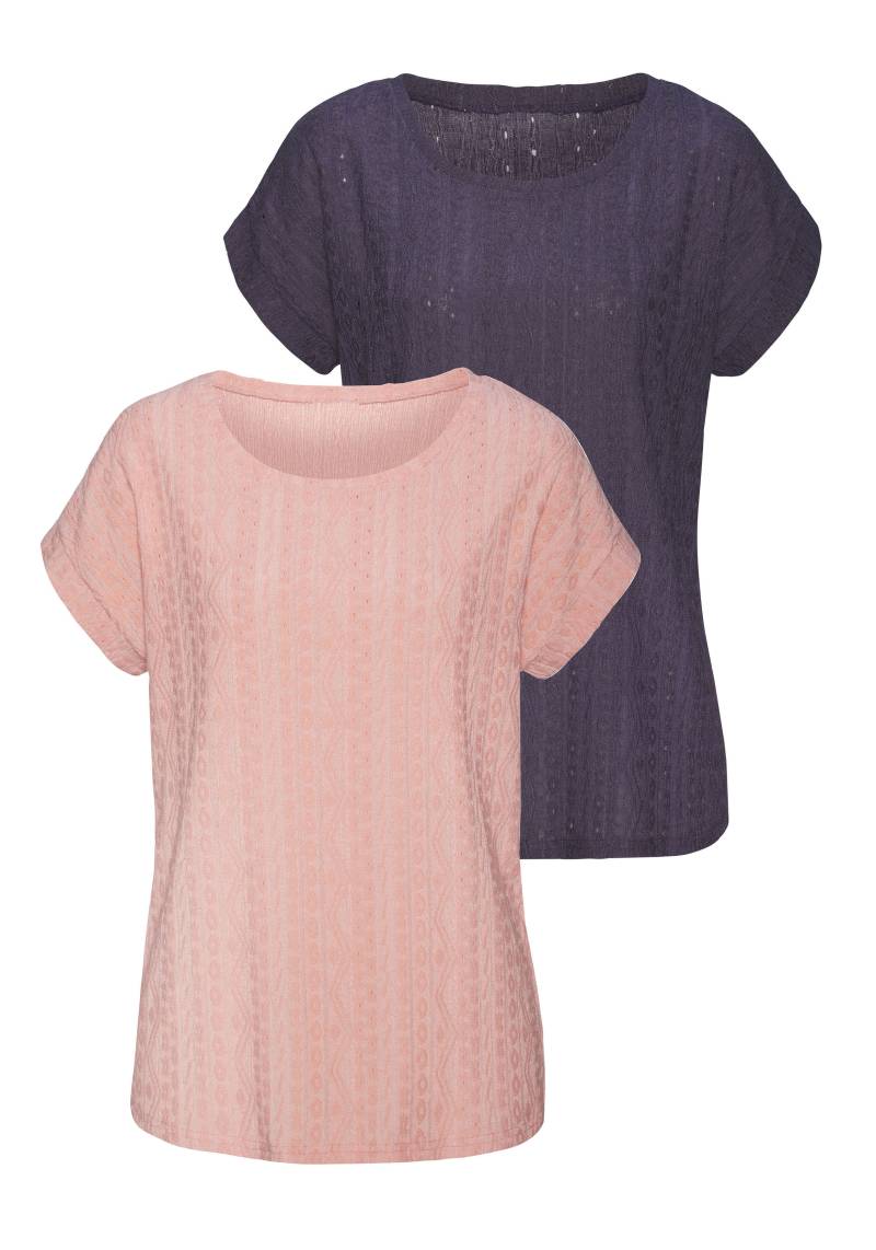 Vivance Kurzarmshirt »mit modischem Jacquard-Muster«, (2er-Pack), aus pflegeleichter Qualität von Vivance