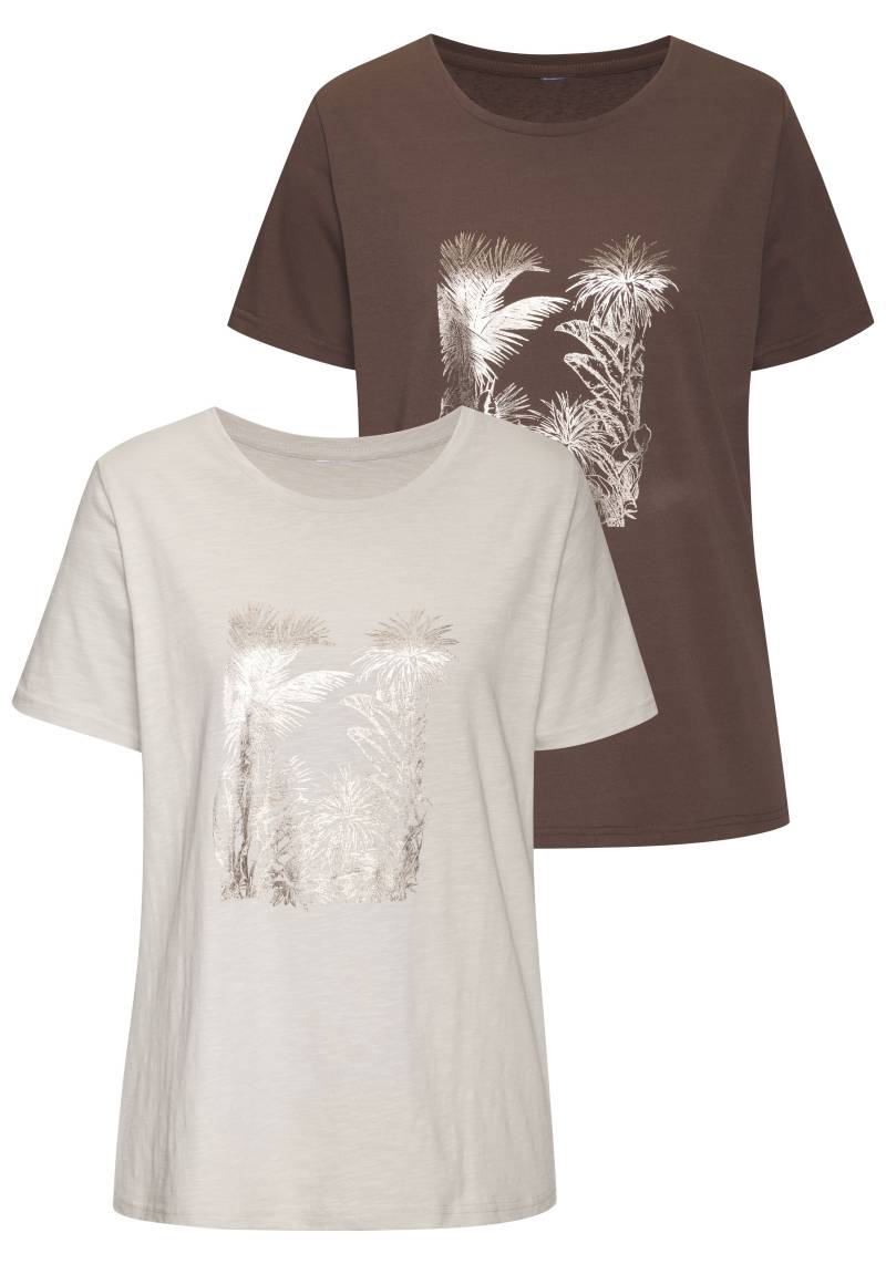 Vivance T-Shirt »mit goldfarben schimmerndem Folienprint«, (2er-Pack), aus weicher Baumwoll-Qualität von Vivance