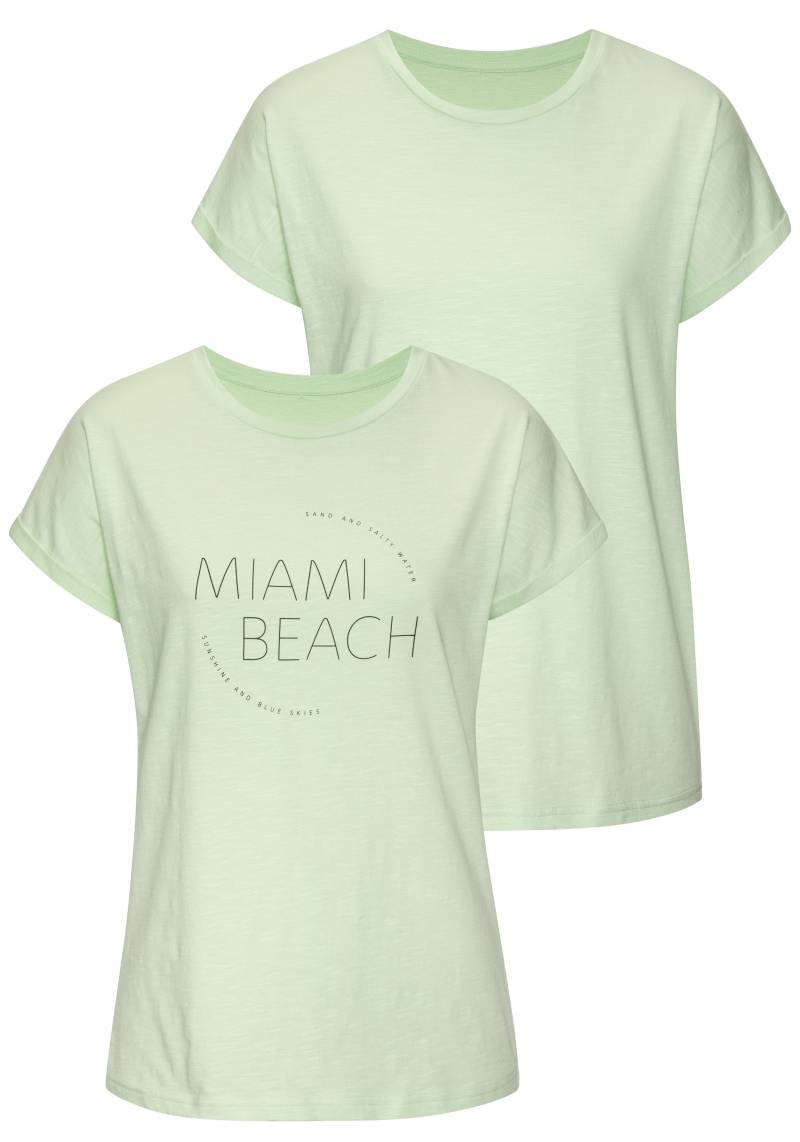 Vivance T-Shirt »mit modischem Frontprint«, (2er-Pack), aus weicher Baumwoll-Qualität von Vivance