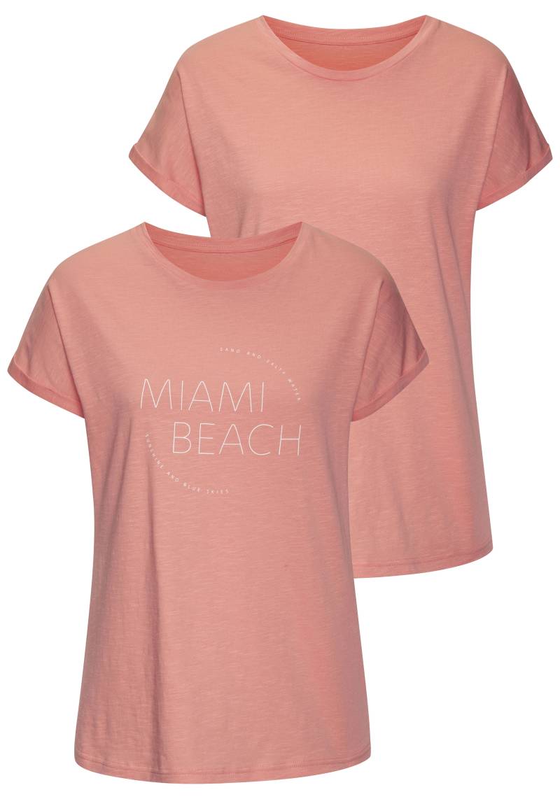 Vivance T-Shirt »mit modischem Frontprint«, (2er-Pack), aus weicher Baumwoll-Qualität von Vivance