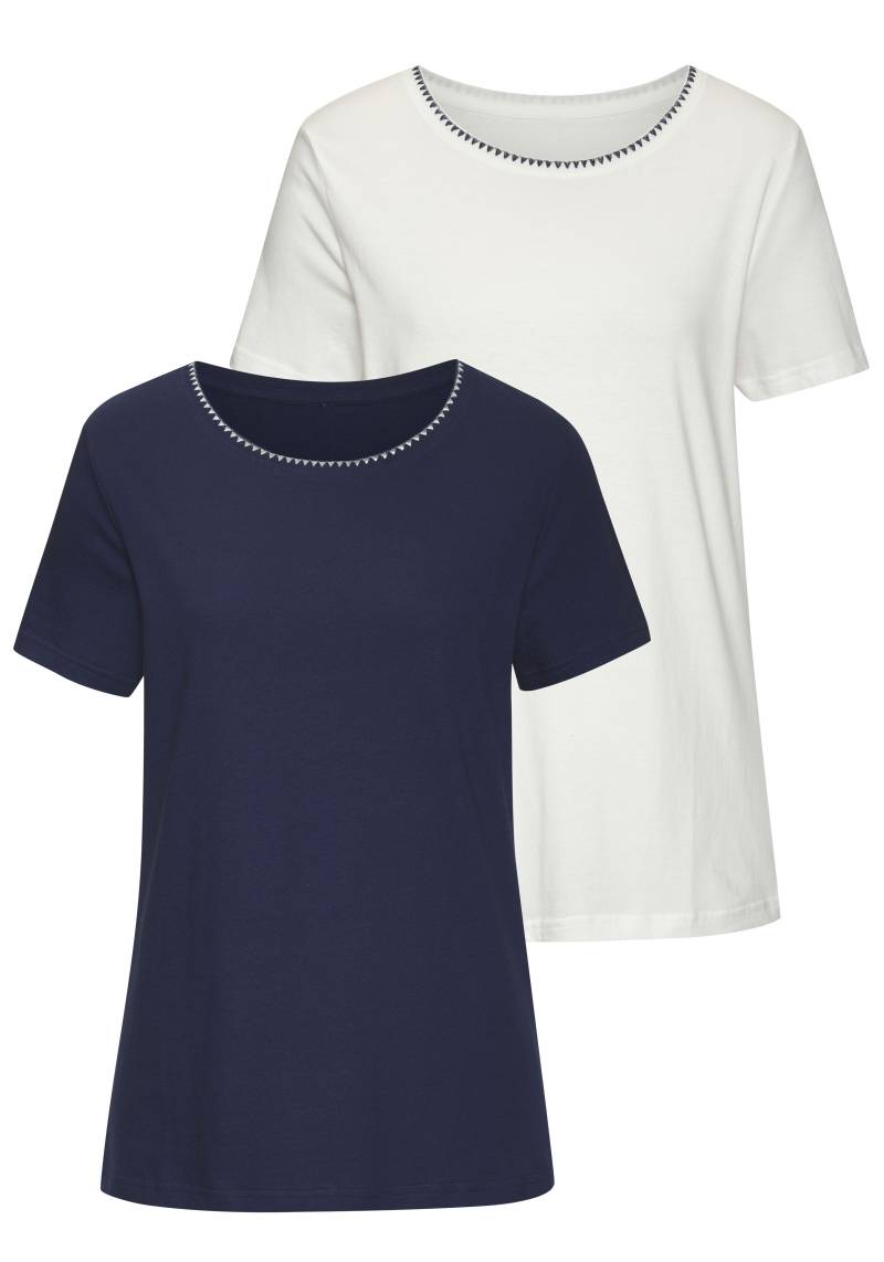 Vivance T-Shirt »mit modischer Kontraststickerei«, (Packung, 2er-Pack), aus weicher Baumwoll-Qualität von Vivance