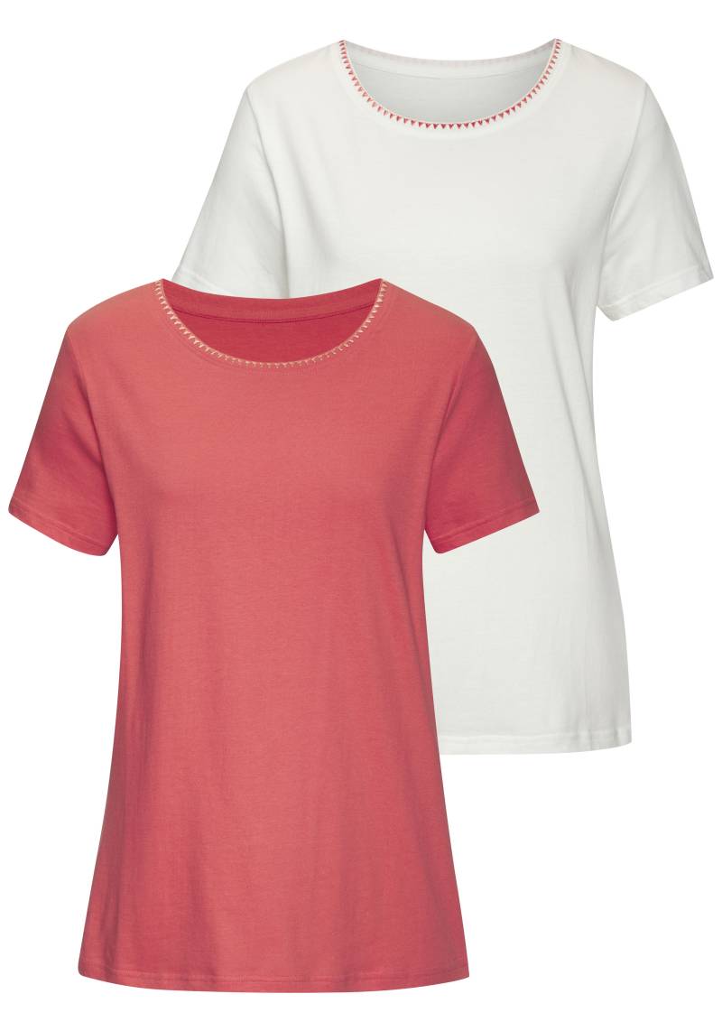 Vivance T-Shirt »mit modischer Kontraststickerei«, (Packung, 2er-Pack), aus weicher Baumwoll-Qualität von Vivance