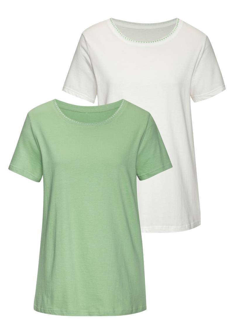 Vivance T-Shirt »mit modischer Kontraststickerei«, (Packung, 2er-Pack), aus weicher Baumwoll-Qualität von Vivance