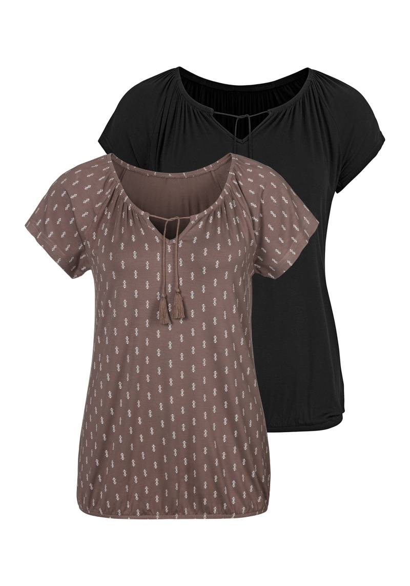 Vivance Kurzarmshirt »mit leicht gerafftem Ausschnitt«, (2er-Pack), aus weichem Viskose-Stretch von Vivance