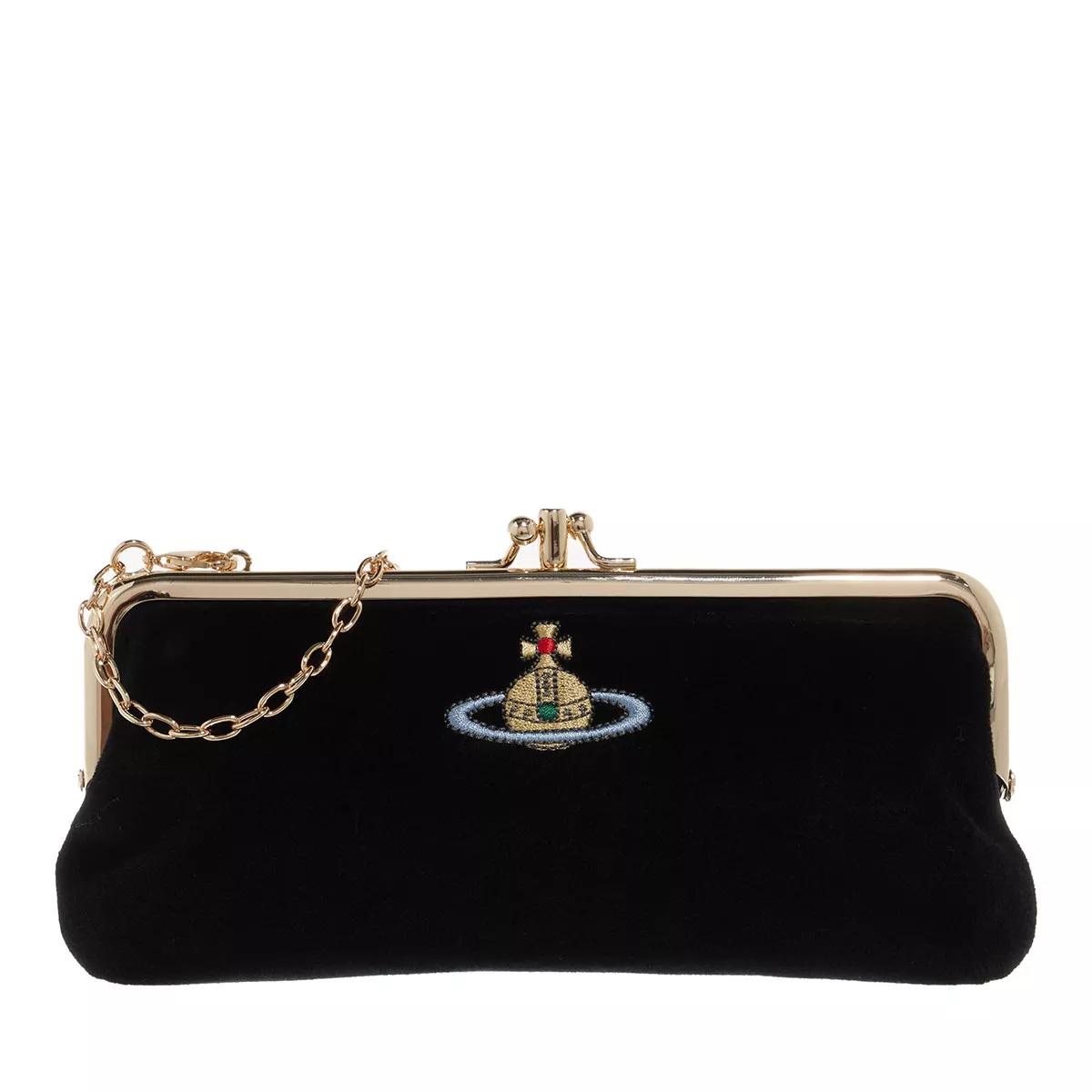 Vivienne Westwood Umhängetasche - Embroidered Orb Double Frame Purse With Chain - Gr. unisize - in Schwarz - für Damen von Vivienne Westwood