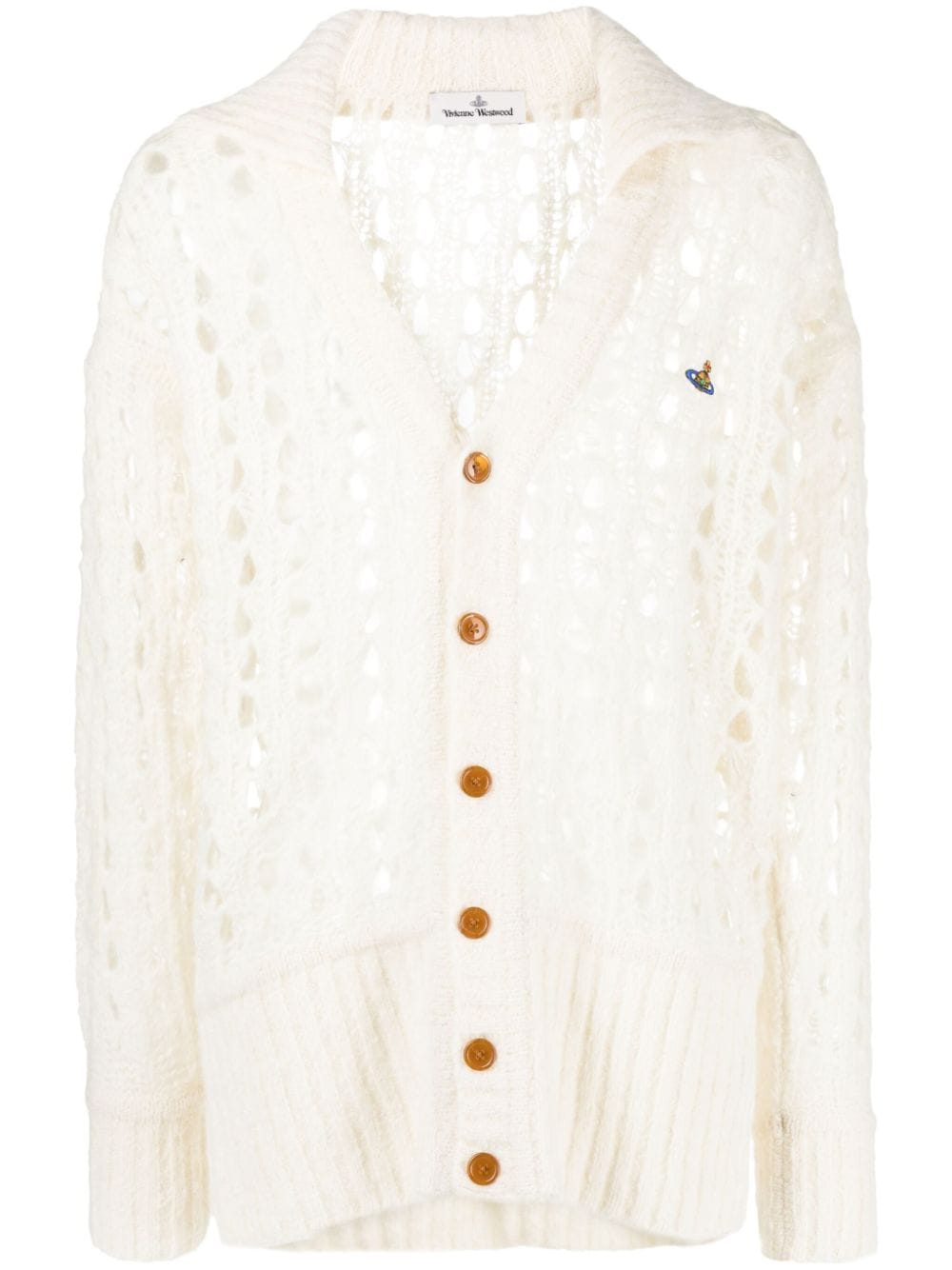 Vivienne Westwood logo-embroidered open-knit cardigan - White von Vivienne Westwood