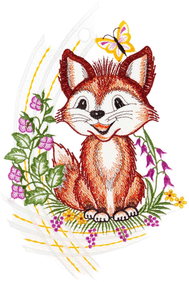 W. Reuter & Sohn - Plauener Spitze® Fensterbild »Fensterbild "Lustiger Fuchs" farbig« von W. Reuter & Sohn - Plauener Spitze®