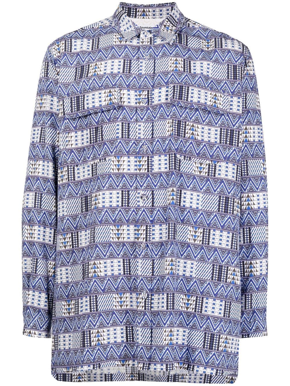 White Mountaineering geometric-print long-sleeved shirt - Blue von White Mountaineering