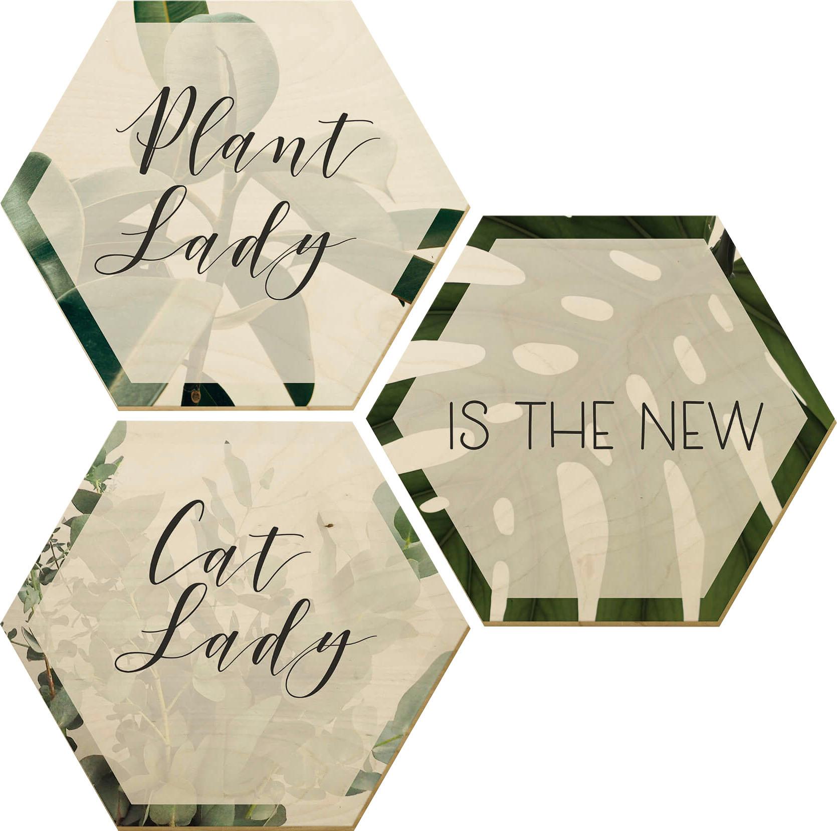 Wall-Art Holzbild »Plantlady is the new Catlady«, Schriftzug, (Set, Dekoratives Bild) von Wall-Art