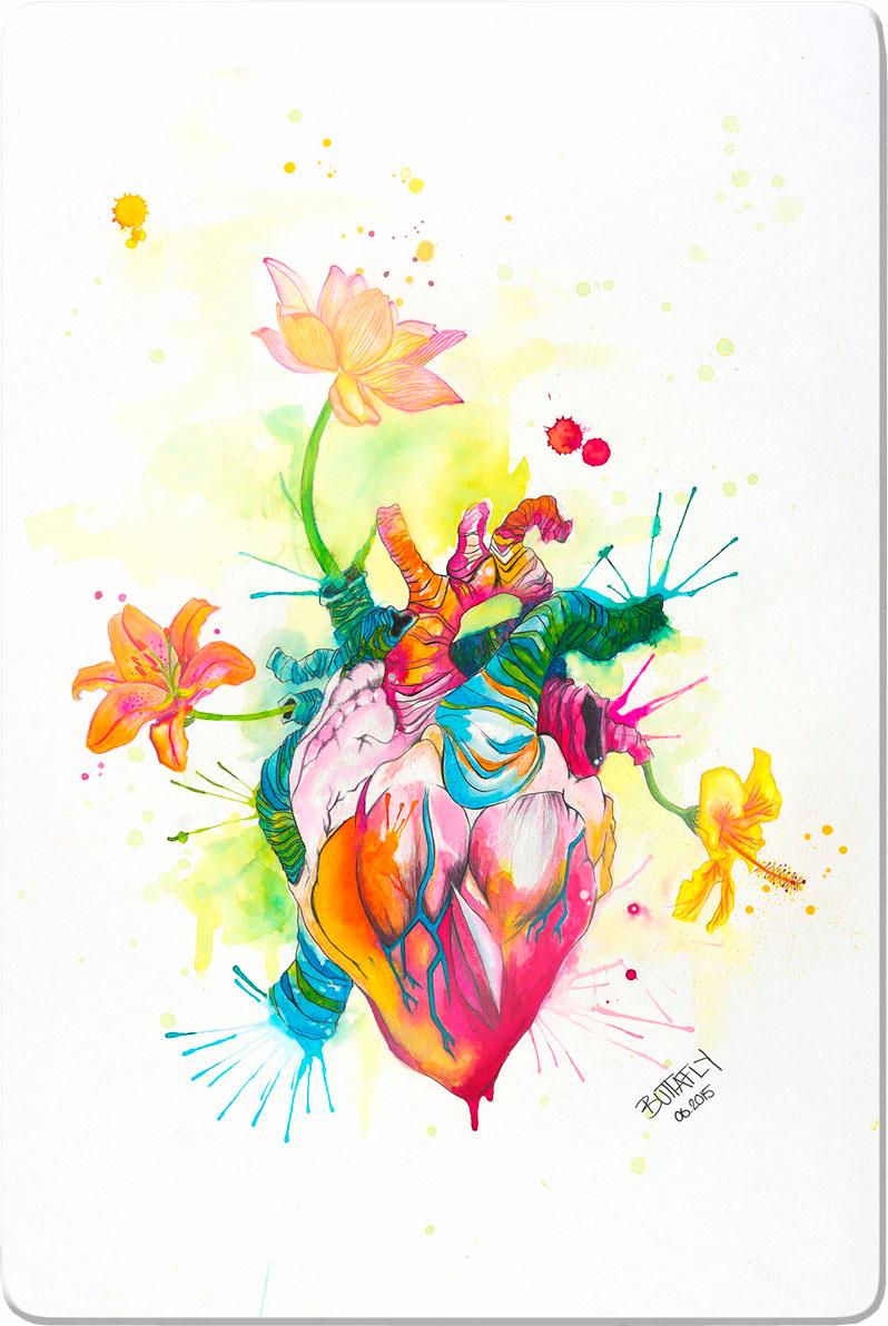 Wall-Art Glasbild »Buttafly Nature Beating Heart«, Schriftzug von Wall-Art