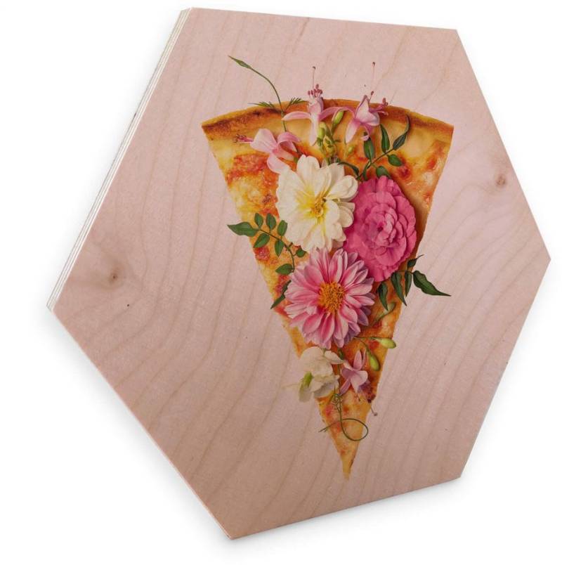 Wall-Art Holzbild »Blumen Pizza Holzbild Küche«, Menschen, (1 St.), Vintage Holzschild von Wall-Art