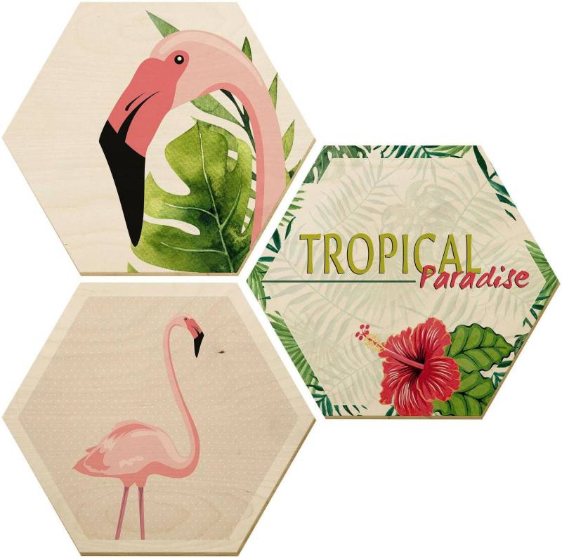 Wall-Art Holzbild »Flamingo 03«, (Set, Dekorative Wanddekoration) von Wall-Art