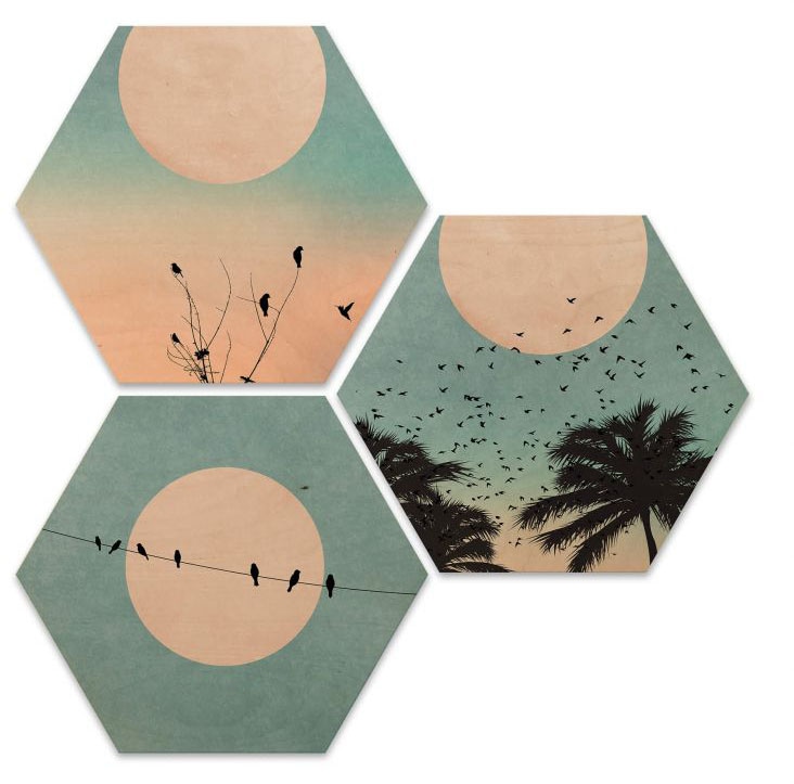 Wall-Art Holzbild »Hexagon Holzbild Sonnenaufgang«, (Set, 3 St., Dekorativer Kunstdruck) von Wall-Art