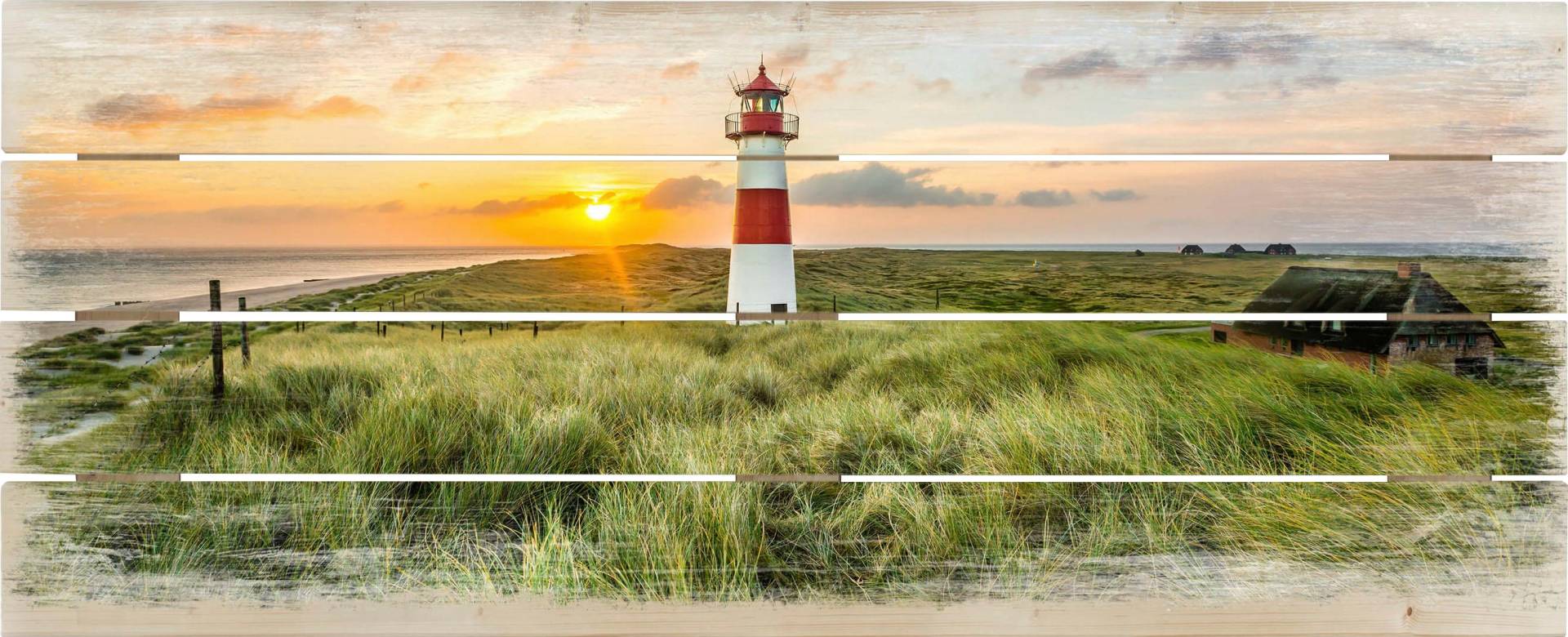 Wall-Art Holzbild »Leuchtturm auf Sylt«, Strand von Wall-Art