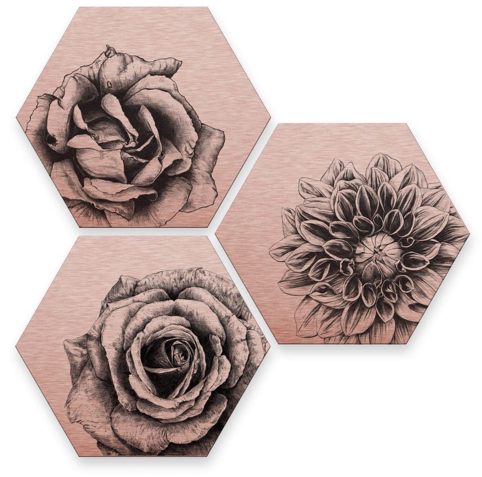 Wall-Art Mehrteilige Bilder »Florales Blumen Set Kupfer«, Q, (Set, 3 St.) von Wall-Art