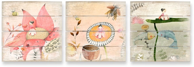 Wall-Art Mehrteilige Bilder »Kinder Märchen Däumelinchen Set«, (Set, 3 St.) von Wall-Art