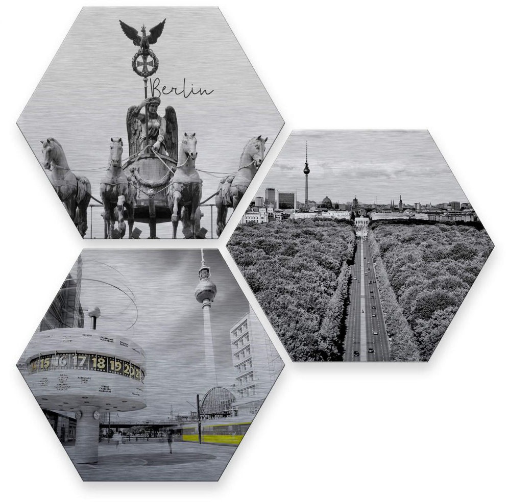 Wall-Art Mehrteilige Bilder »Silberfarben Effekt Berlin Collage«, (Set, 3 St., Im 3-teiligen Set) von Wall-Art