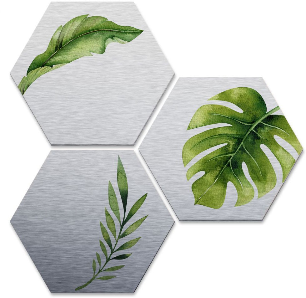 Wall-Art Mehrteilige Bilder »Silber Effekt Dschungel Set«, Obst, (Set, 3 St.) von Wall-Art