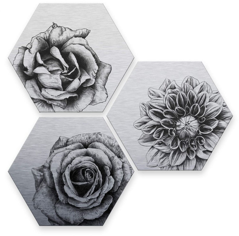 Wall-Art Mehrteilige Bilder »Silberfarbeneffekt Blumen Set«, (Set, 3 St.) von Wall-Art