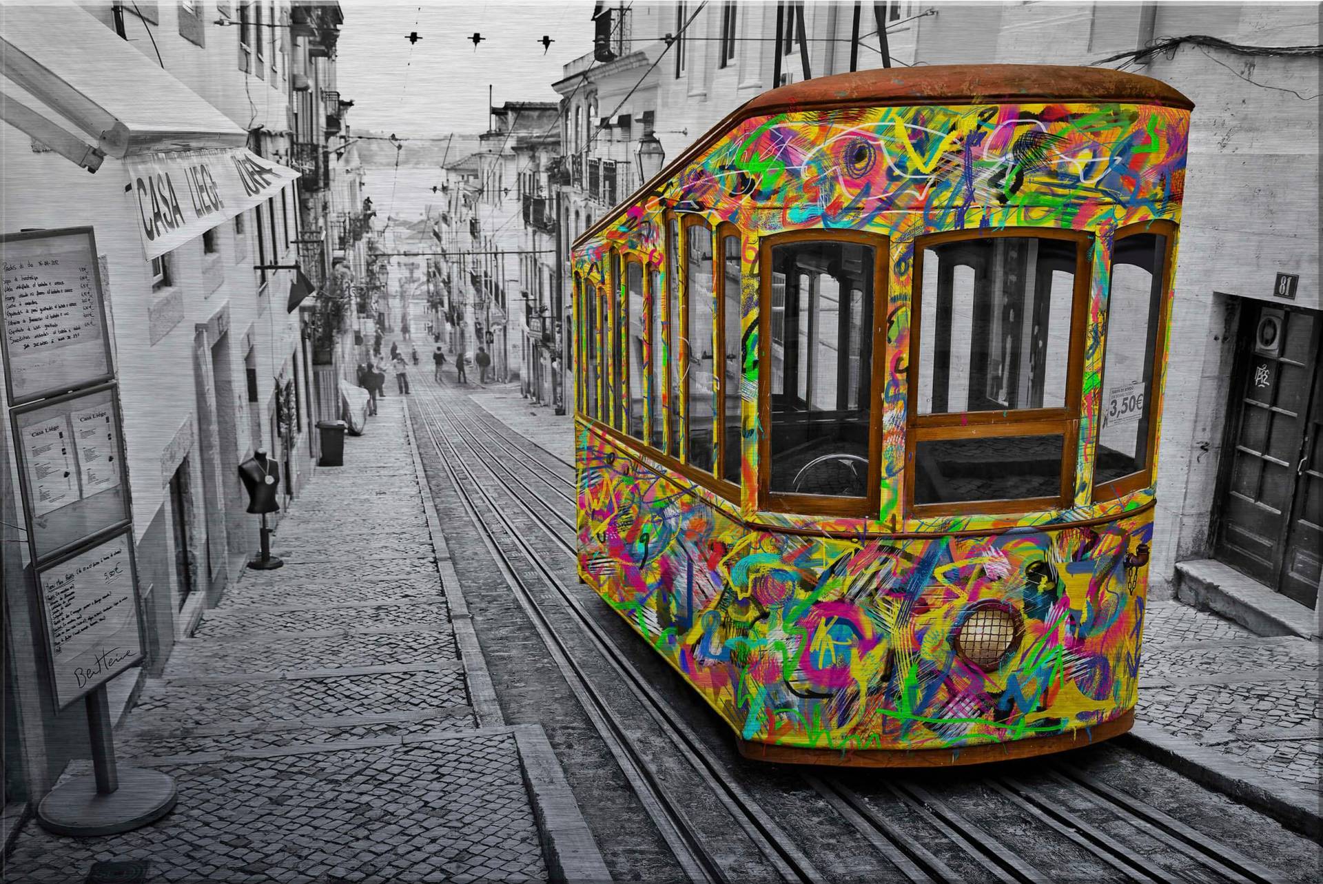 Wall-Art Metallbild »Ben Heine Tram in Lissabon«, Gebäude von Wall-Art