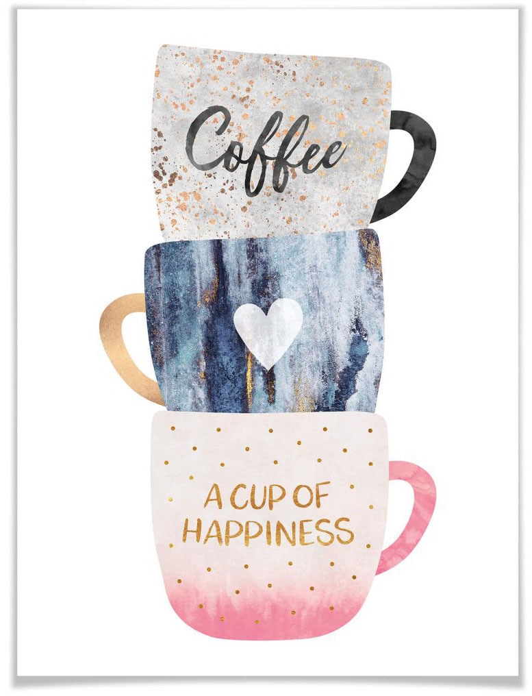 Wall-Art Poster »Kunstdruck Küche A cup of happiness«, Schriftzug, (1 St.) von Wall-Art