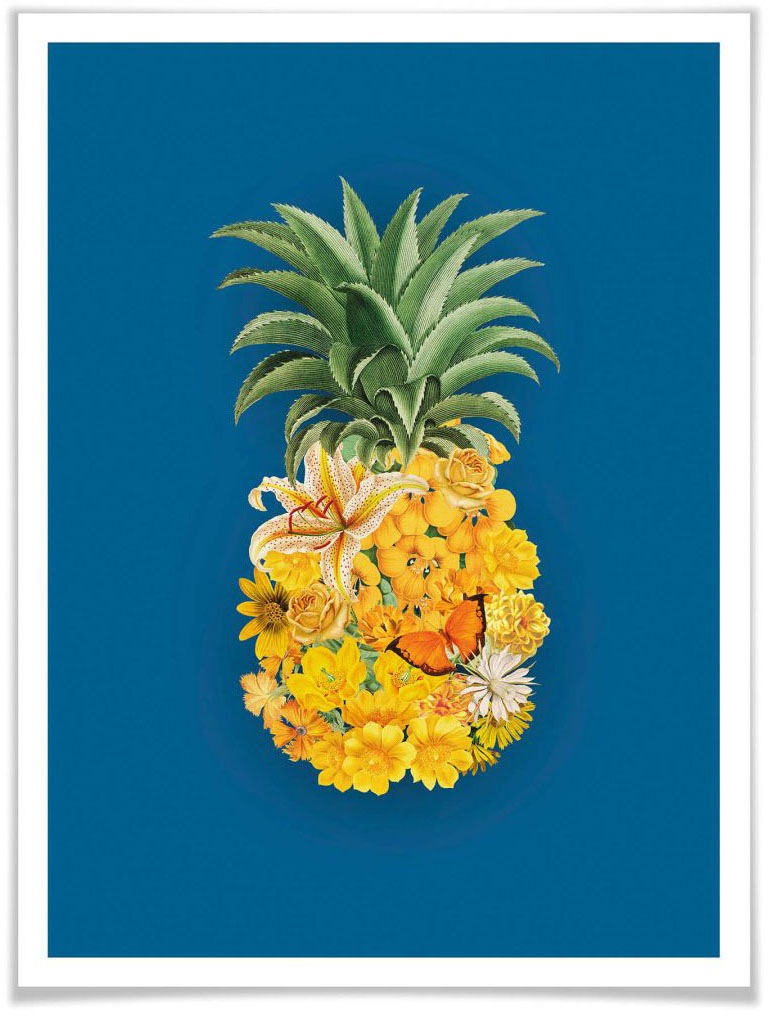 Wall-Art Poster »Ananas Blume Blau«, Blumen, (Set, 1 St.), Poster ohne Bilderrahmen von Wall-Art