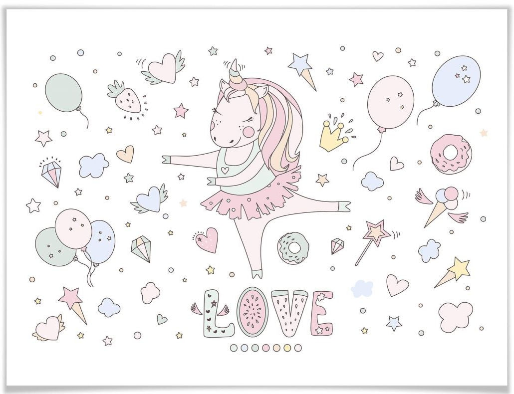 Wall-Art Poster »Ballerina Einhorn Kinder Party«, Kinder, (1 St.) von Wall-Art