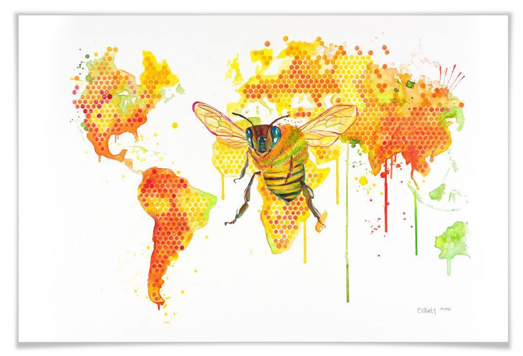 Wall-Art Poster »Bees World Bienenkönigin«, Schriftzug, (1 St.) von Wall-Art