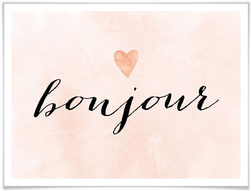 Wall-Art Poster »Bonjour motivierende Deko«, Schriftzug, (1 St.) von Wall-Art