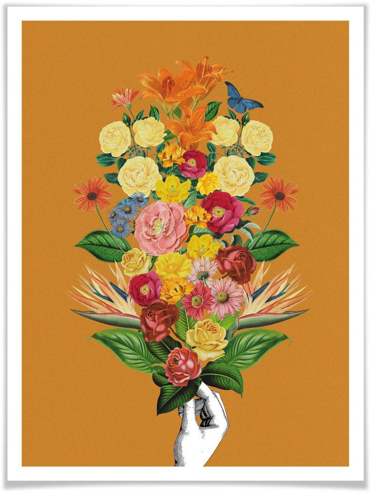 Wall-Art Poster »Botanical Gelb Blumenstrauss«, Schriftzug, (Set, 1 St.) von Wall-Art
