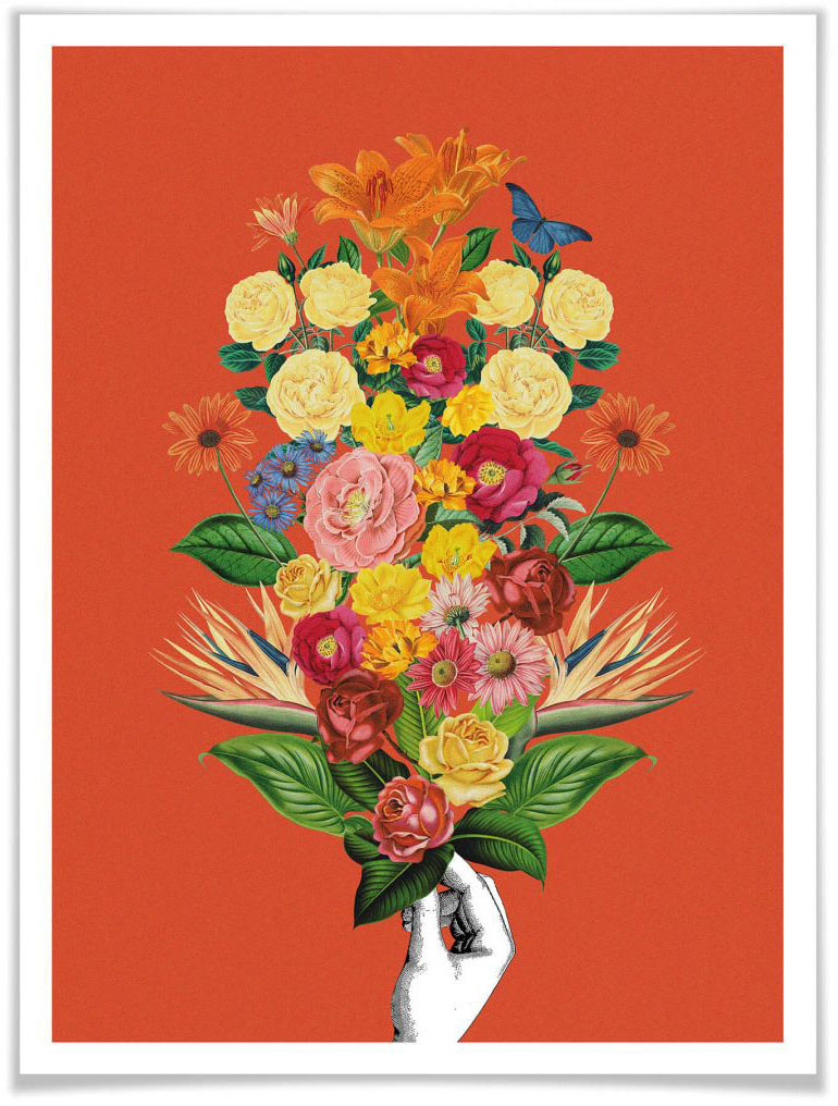Wall-Art Poster »Botanical Rot Blumenstrauss«, Schriftzug, (1 St.) von Wall-Art