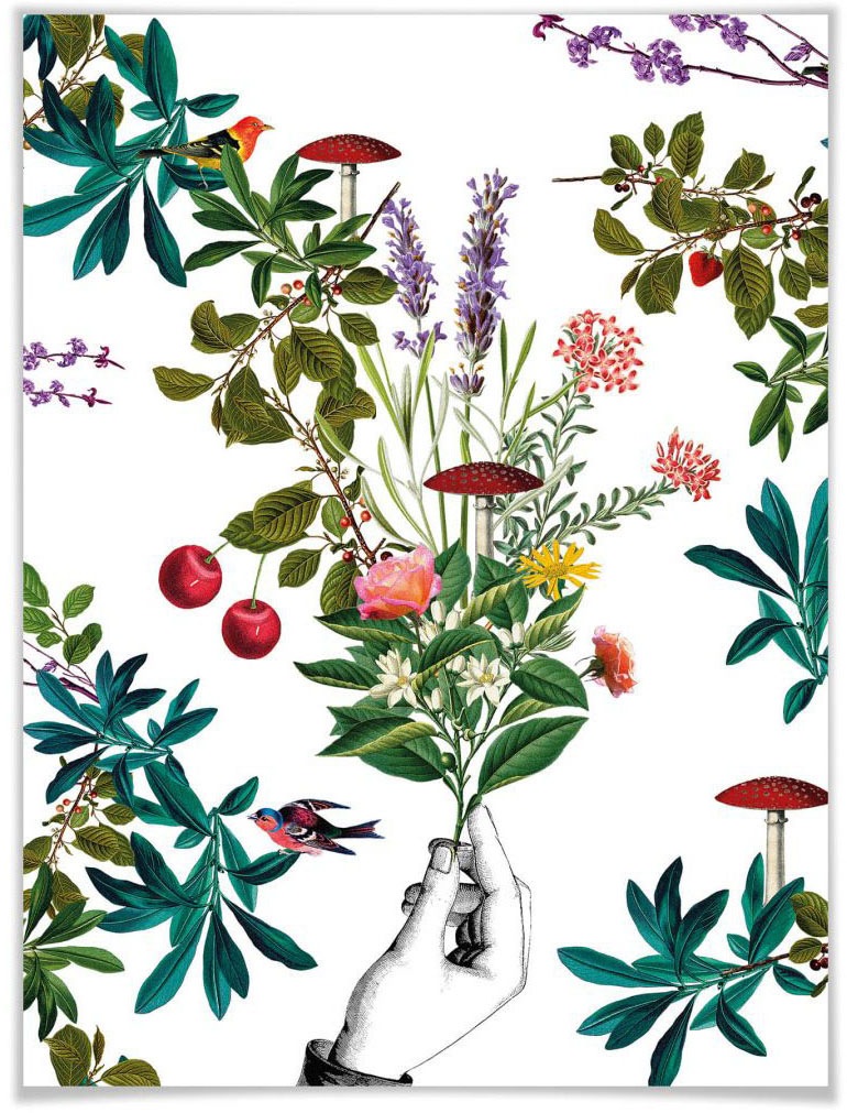 Wall-Art Poster »Botanical Weiss Blumenstrauss«, Schriftzug, (1 St.) von Wall-Art