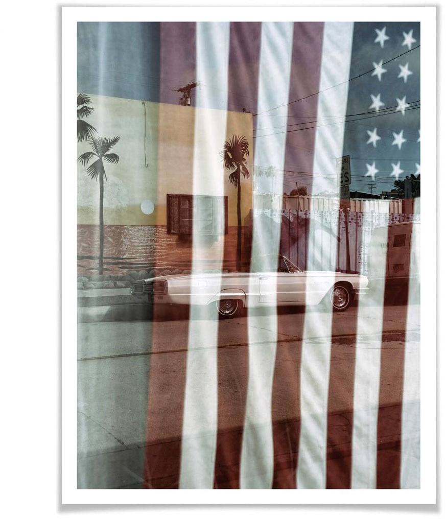 Wall-Art Poster »Flagge Amerika Reflection USA«, Autos, (1 St.) von Wall-Art